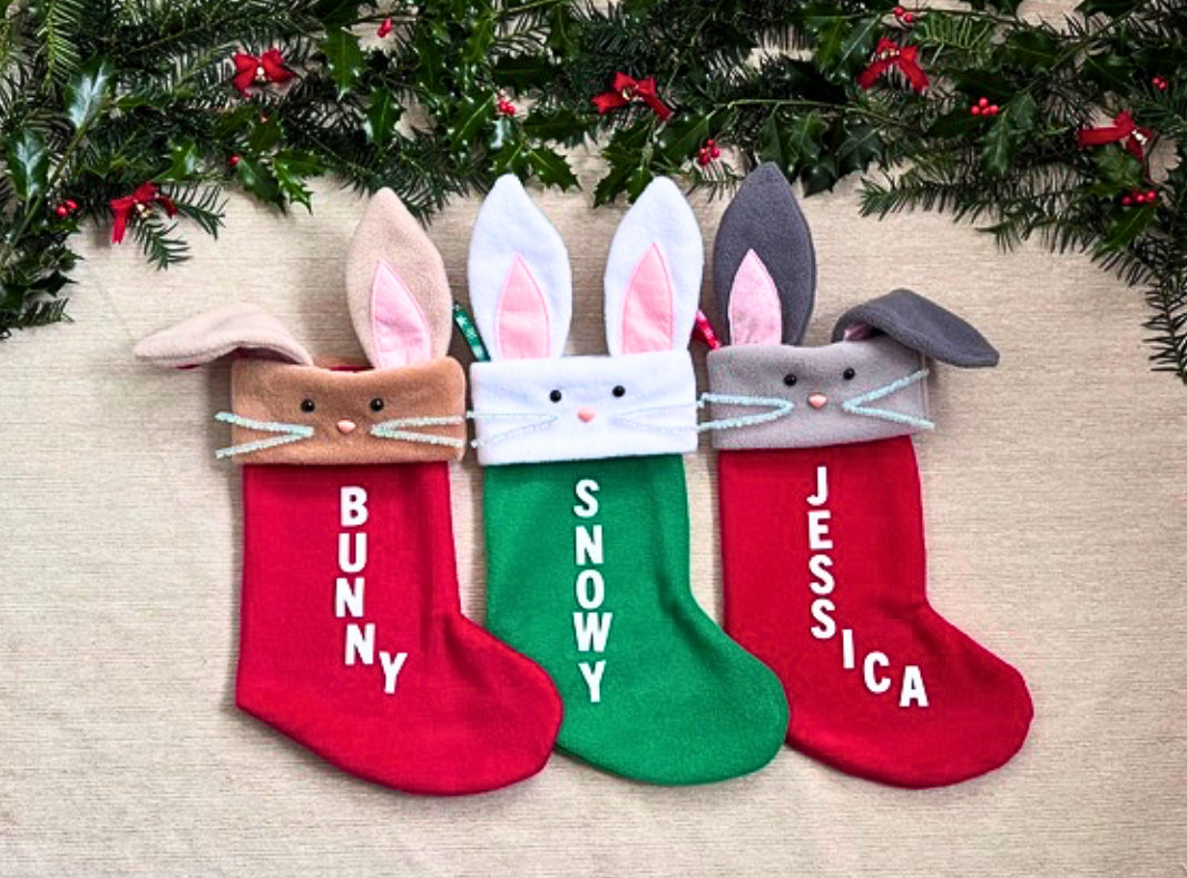 Red Personalised Bunny Christmas Stocking