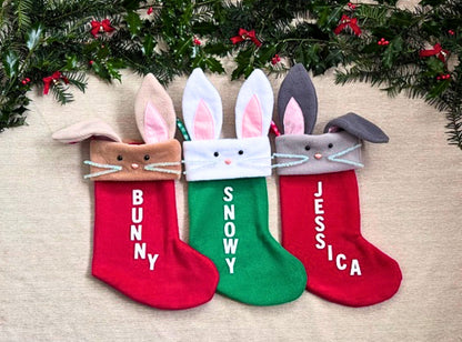 Red Personalised Bunny Christmas Stocking