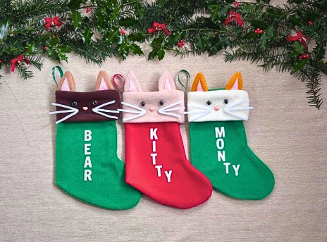 Red Personalised Cat Christmas Stocking