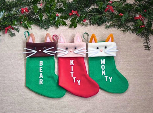 Green Personalised Cat Christmas Stocking