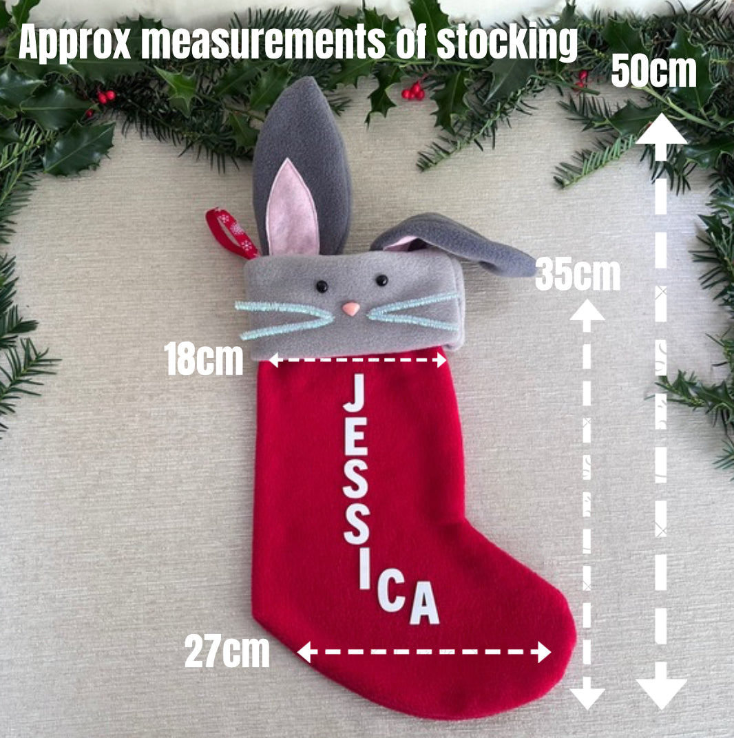 Green Personalised Bunny Christmas Stocking