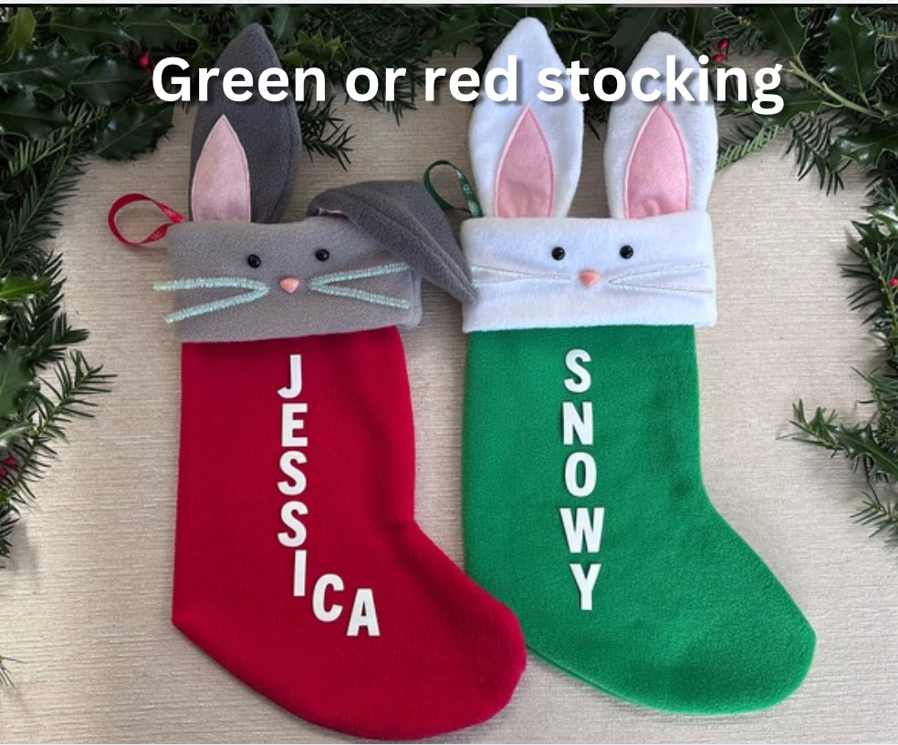 Green Personalised Bunny Christmas Stocking