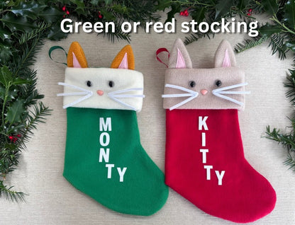 Red Personalised Cat Christmas Stocking